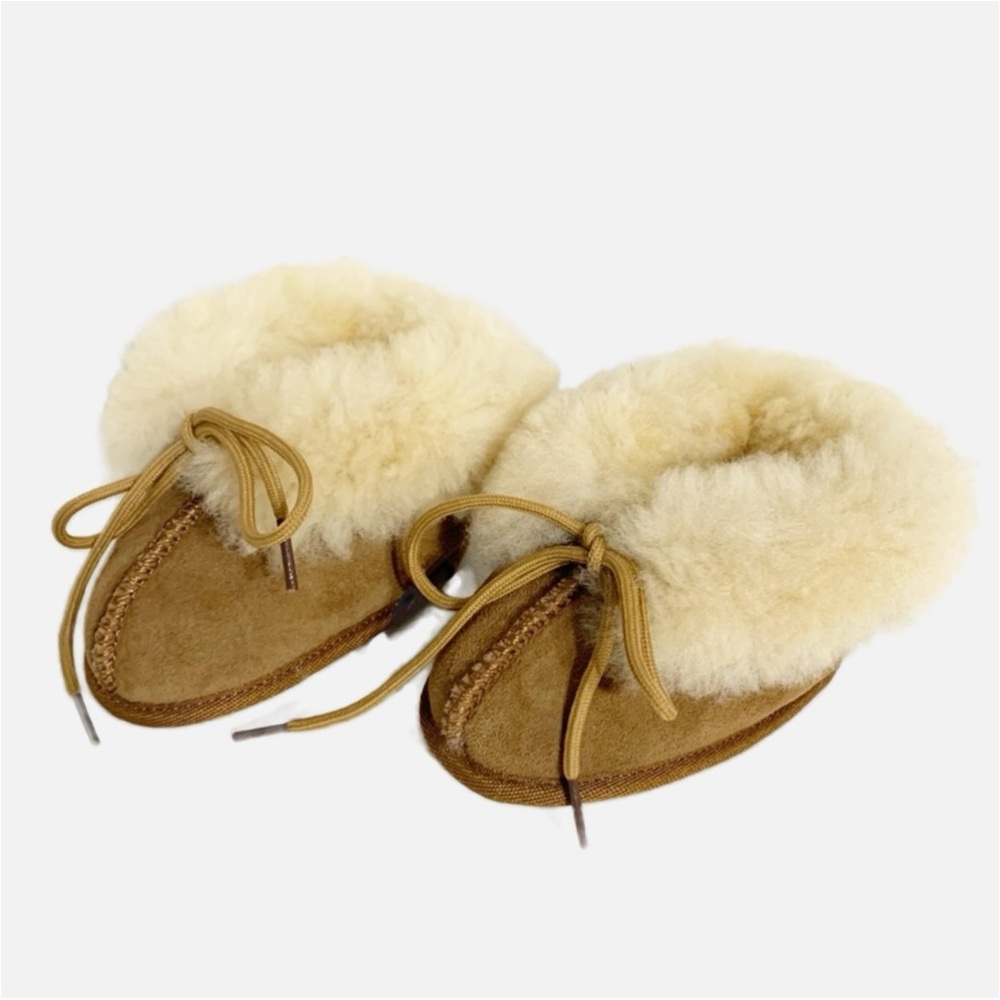 RjS Fuzzies Genuine Sheepskin Leather Suede Shearling Lining Trim Baby Booties